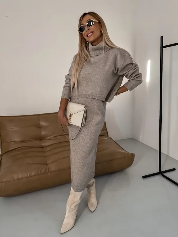 Owronline - Dress and Turtle Neck Sweater Set - owronline