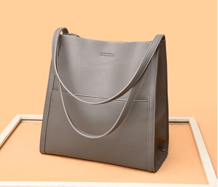 Owronline - Solid color genuine leather shoulder bag
