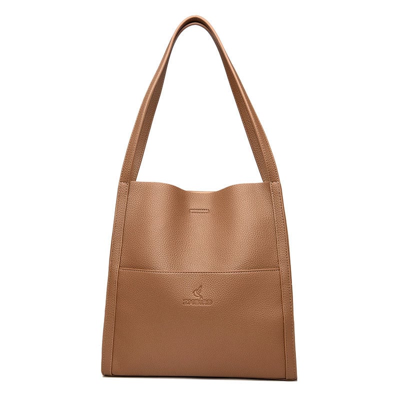Owronline - Solid color simple genuine leather shoulder bag