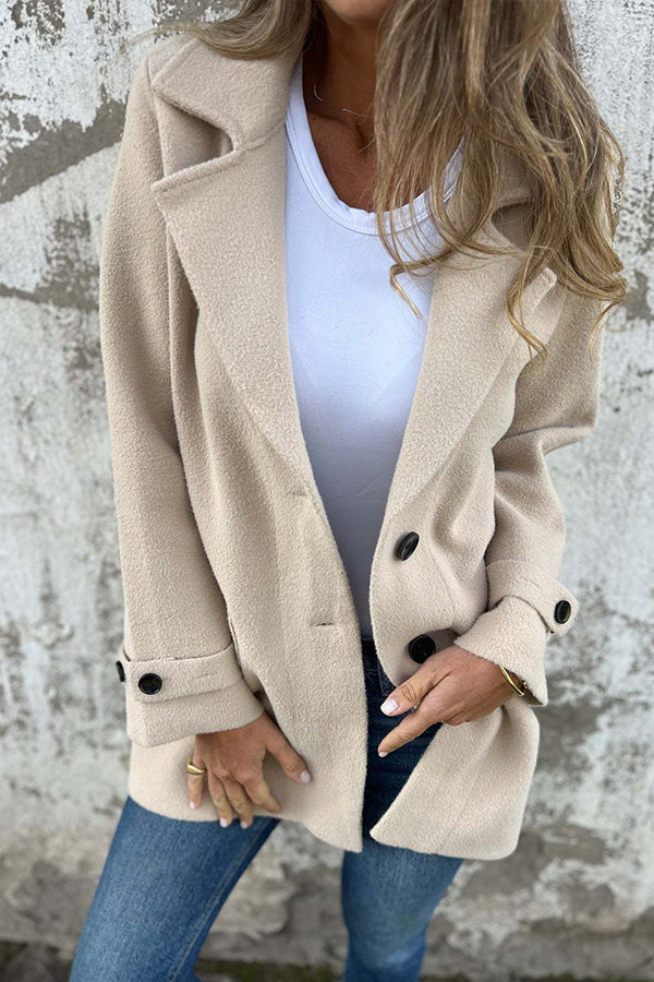 Owronline - Women Solid Color Buttons Tailored Collar Long Sleeve Elegant Casual Autumn Jacket