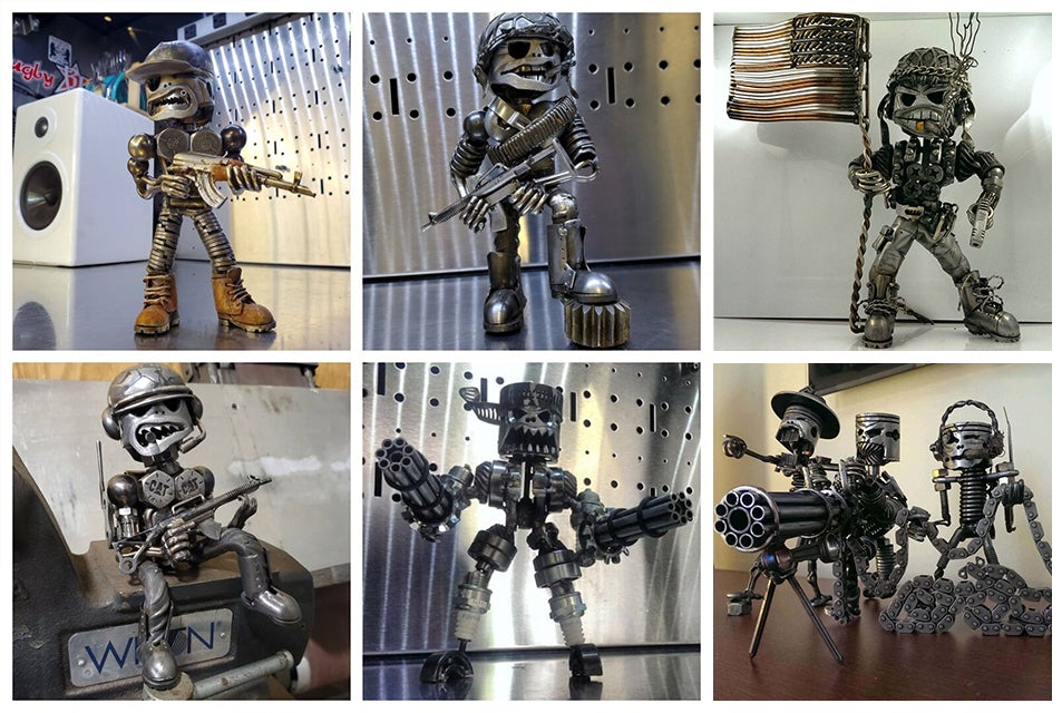 Owronline - Metal Standing Warrior Sculpture 🤖 Handmade-Piston Man - owronline
