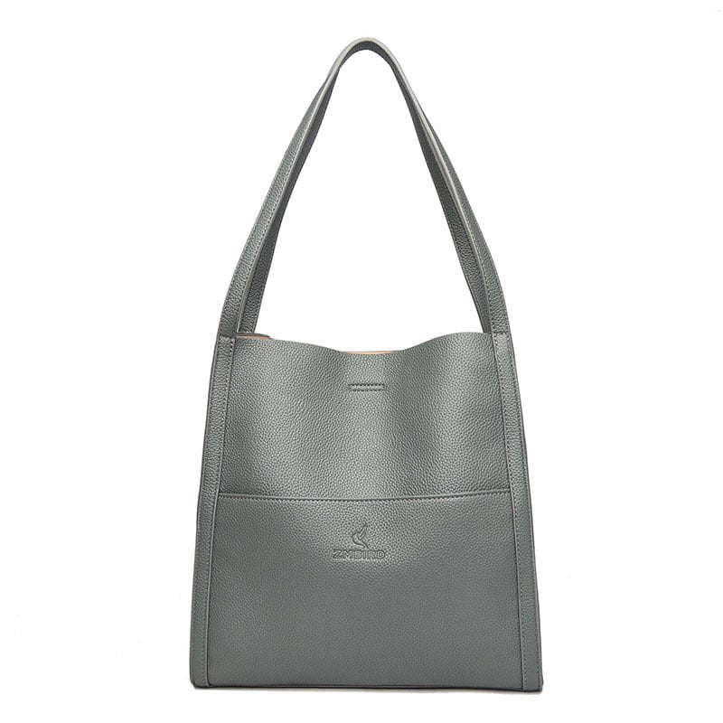 Owronline - Solid color simple genuine leather shoulder bag