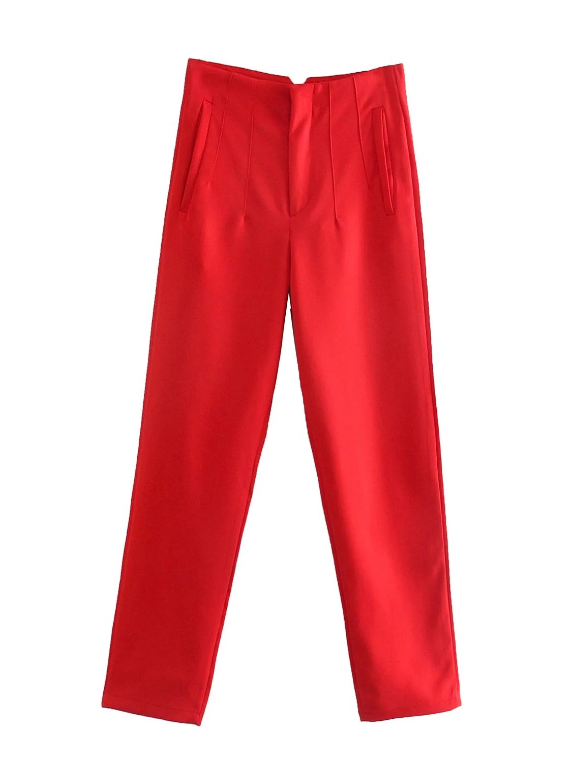 Owronline - Straight Pants High Waist Zipper Fly Trousers