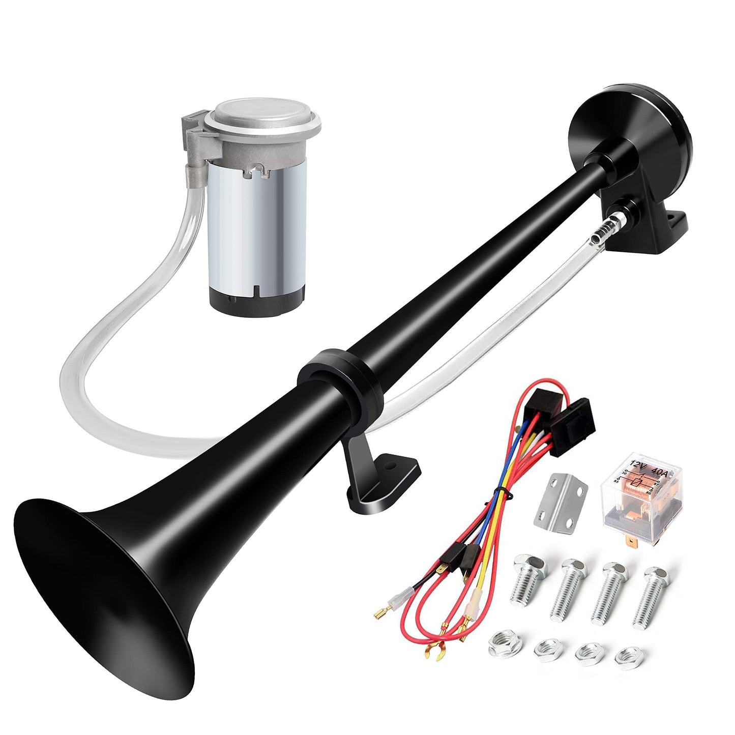 Owronline - Motorcycle Horn + Mounting Hardware and Complete Wiring Kit