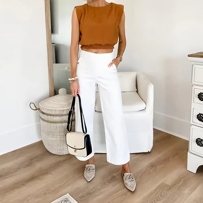 Owronline - Stretch Twill Cropped Wide Leg Pants