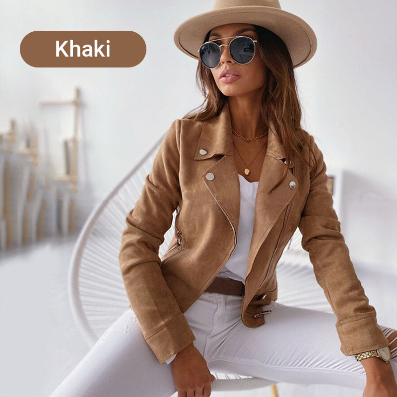 Owronline - Women's Faux Suede Biker Jacket