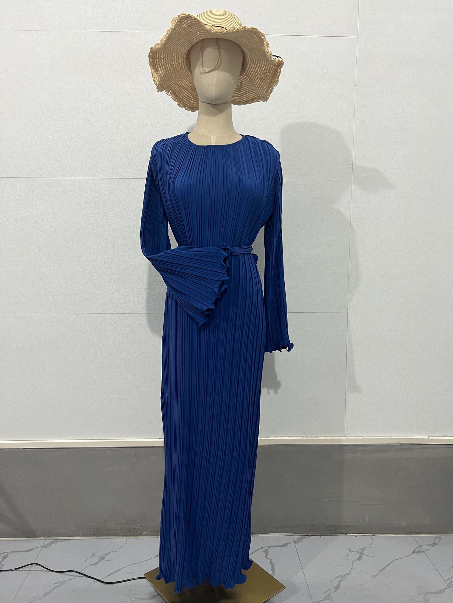 Owronline - Pleated Bell Sleeve Maxi Dress