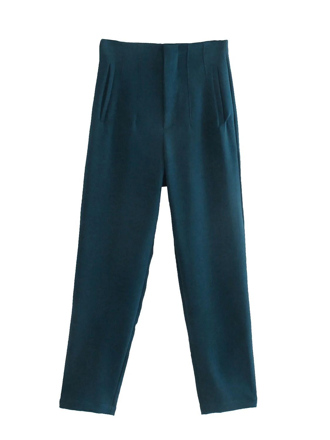 Owronline - Straight Pants High Waist Zipper Fly Trousers
