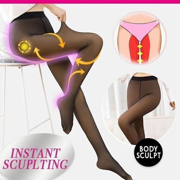 Owronline - Flawless Legs Fake Translucent Warm Plush Lined Elastic Tights