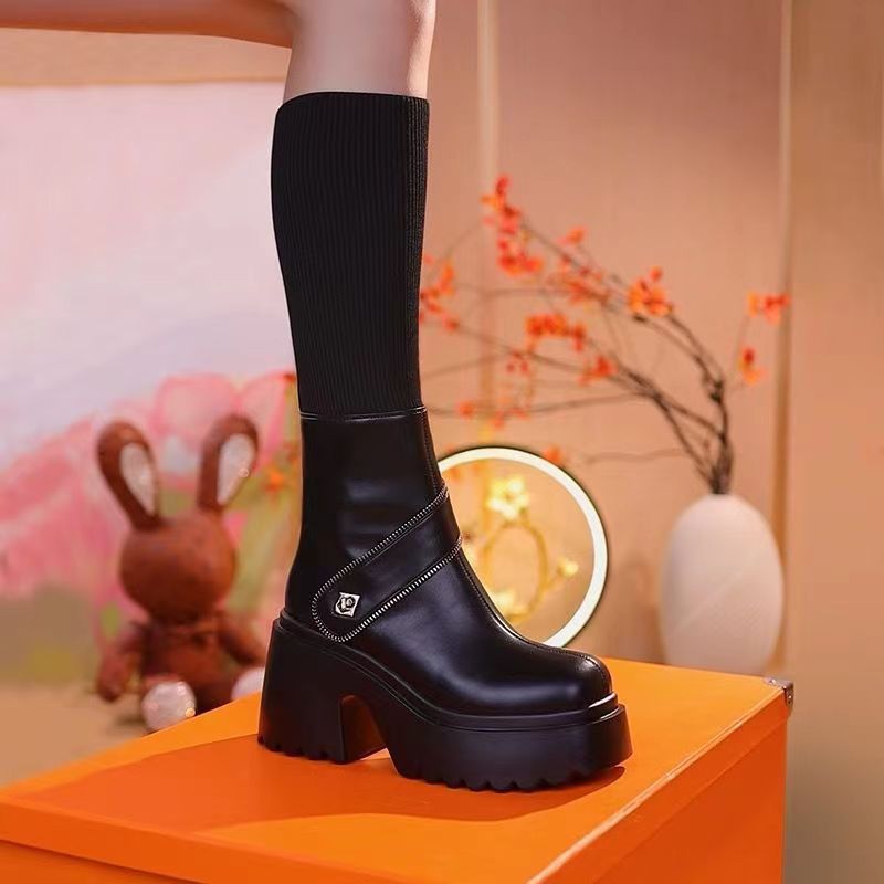 Owronline - Women's Platform Chunky Heel Knee High Boots