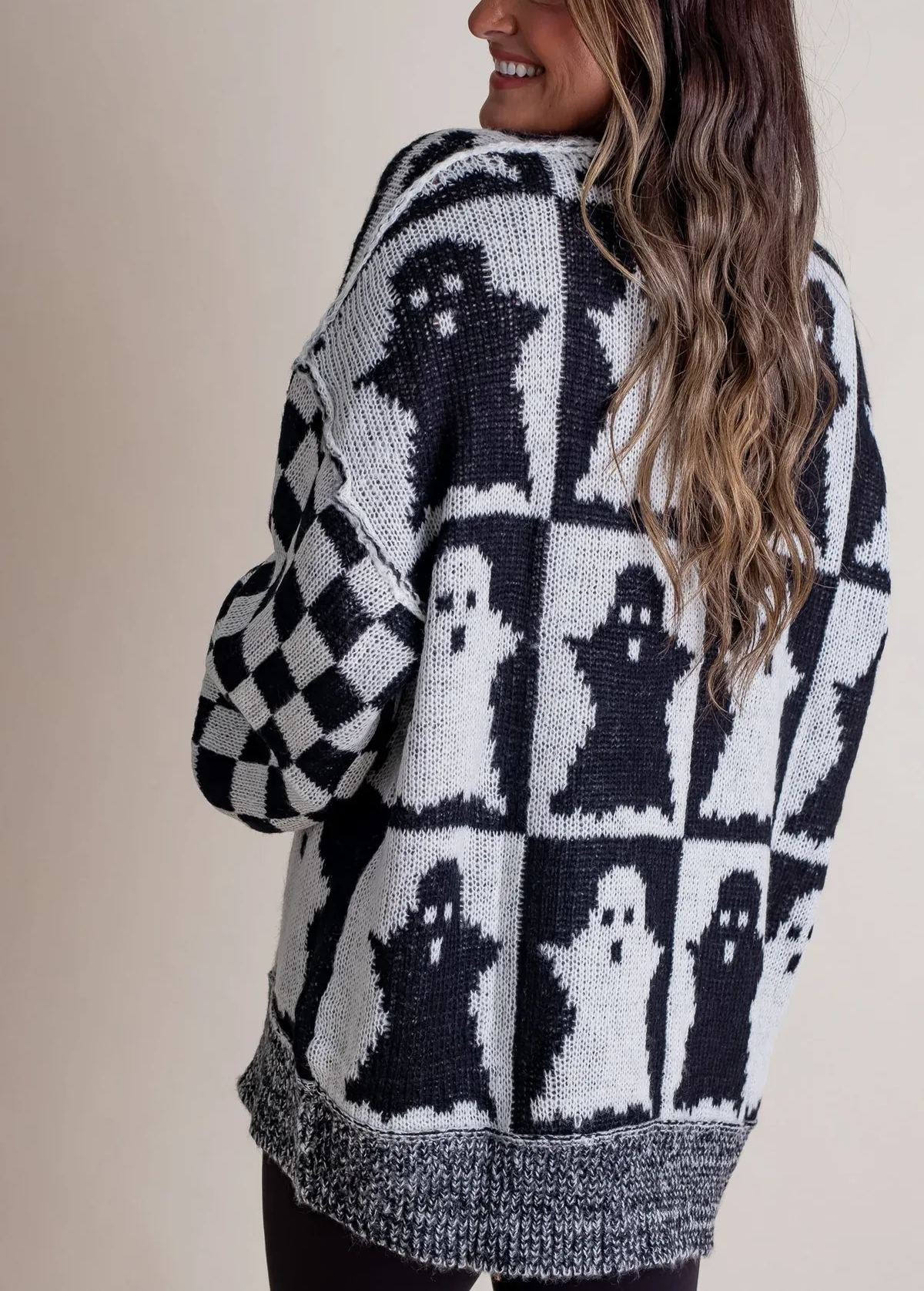 Owronline - Women's Halloween Checkered Sweater