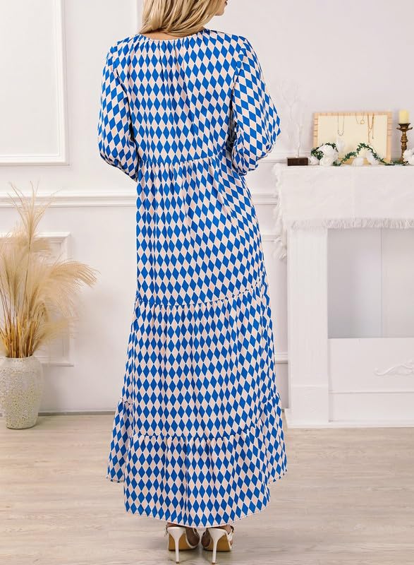 Owronline - Women's Puff Sleeve Floral Boho Maxi Dress
