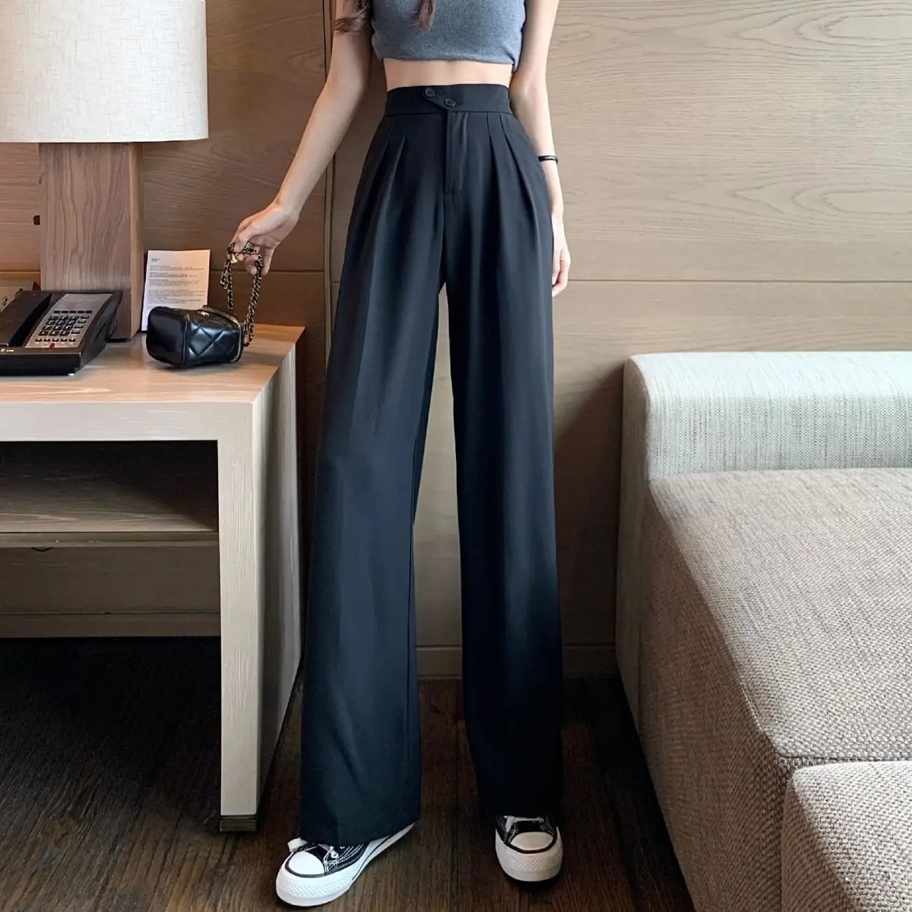 Owronline - Figure-flattering versatile high-waisted wide leg trousers