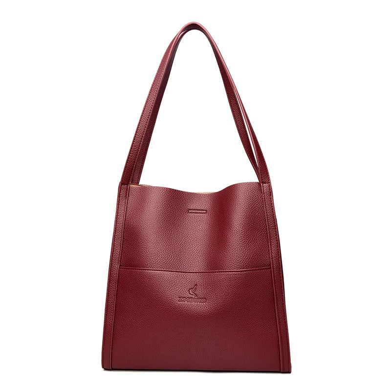 Owronline - Solid color simple genuine leather shoulder bag