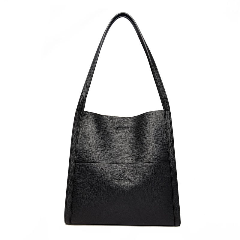 Owronline - Solid color simple genuine leather shoulder bag