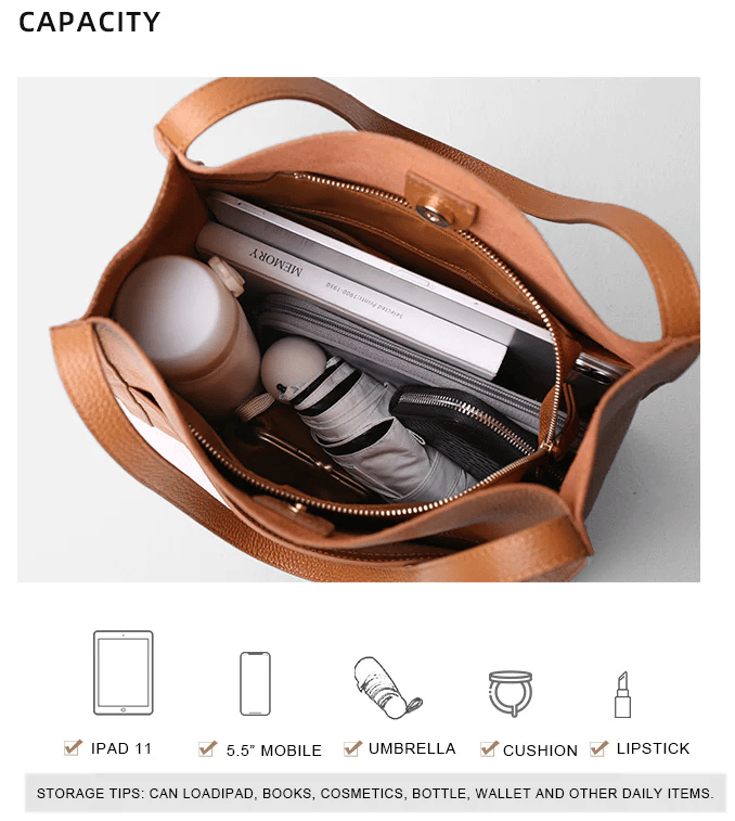 Owronline - Solid color simple genuine leather shoulder bag