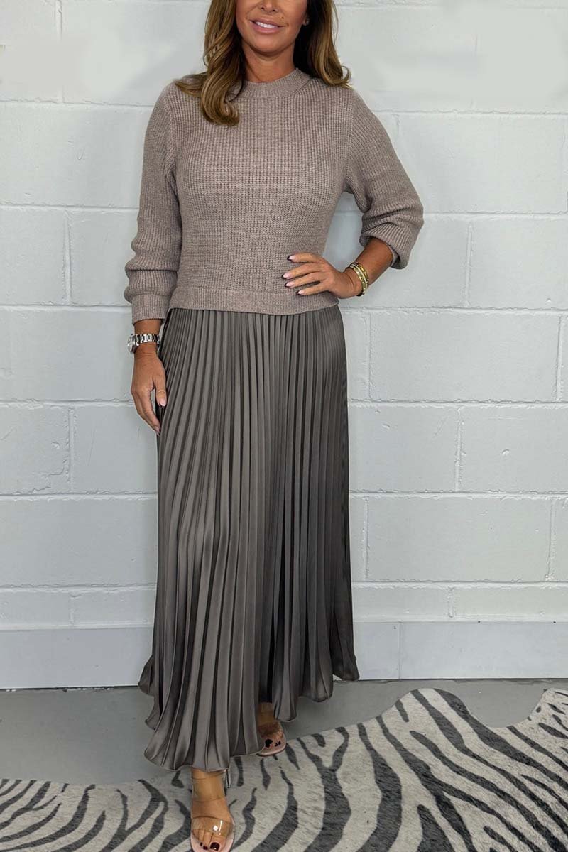 Owronline - Women’s Stylish and Elegant Round-neck Pleated Dress