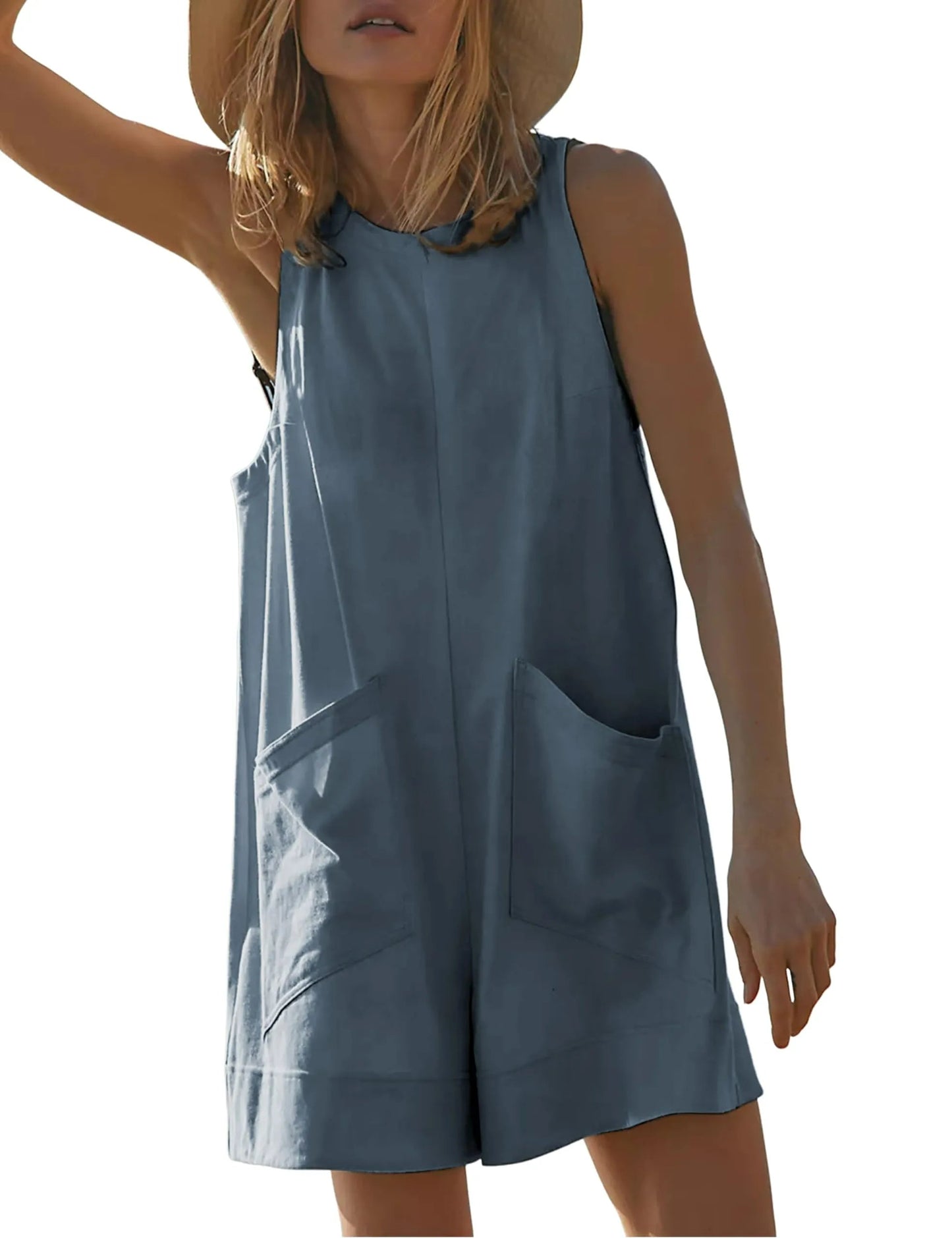 Owronline - Women's Casual Jumpsuit Stretch Sleeveless Shorts Jumpsuit