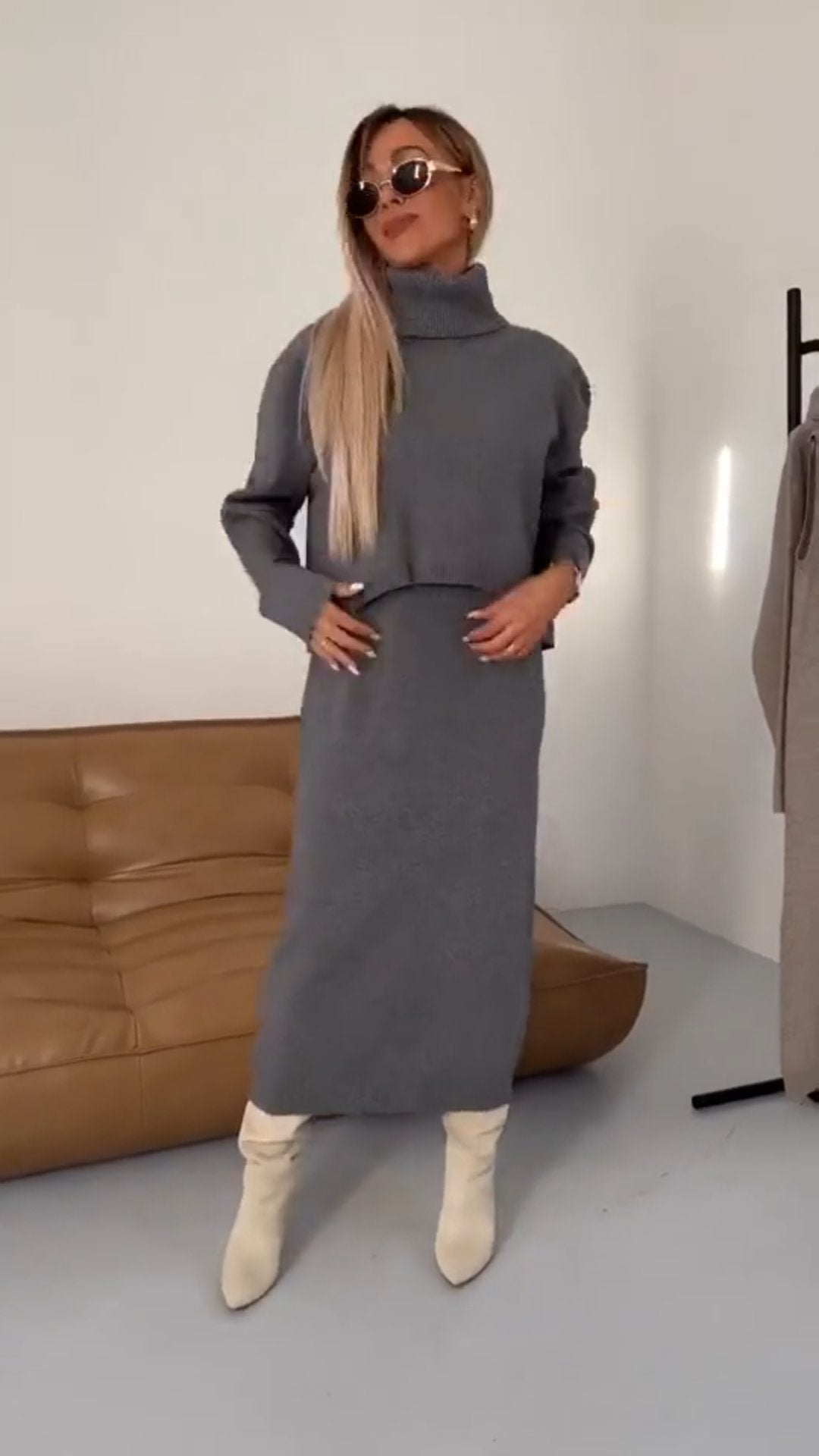 Owronline - Dress and Turtle Neck Sweater Set - owronline