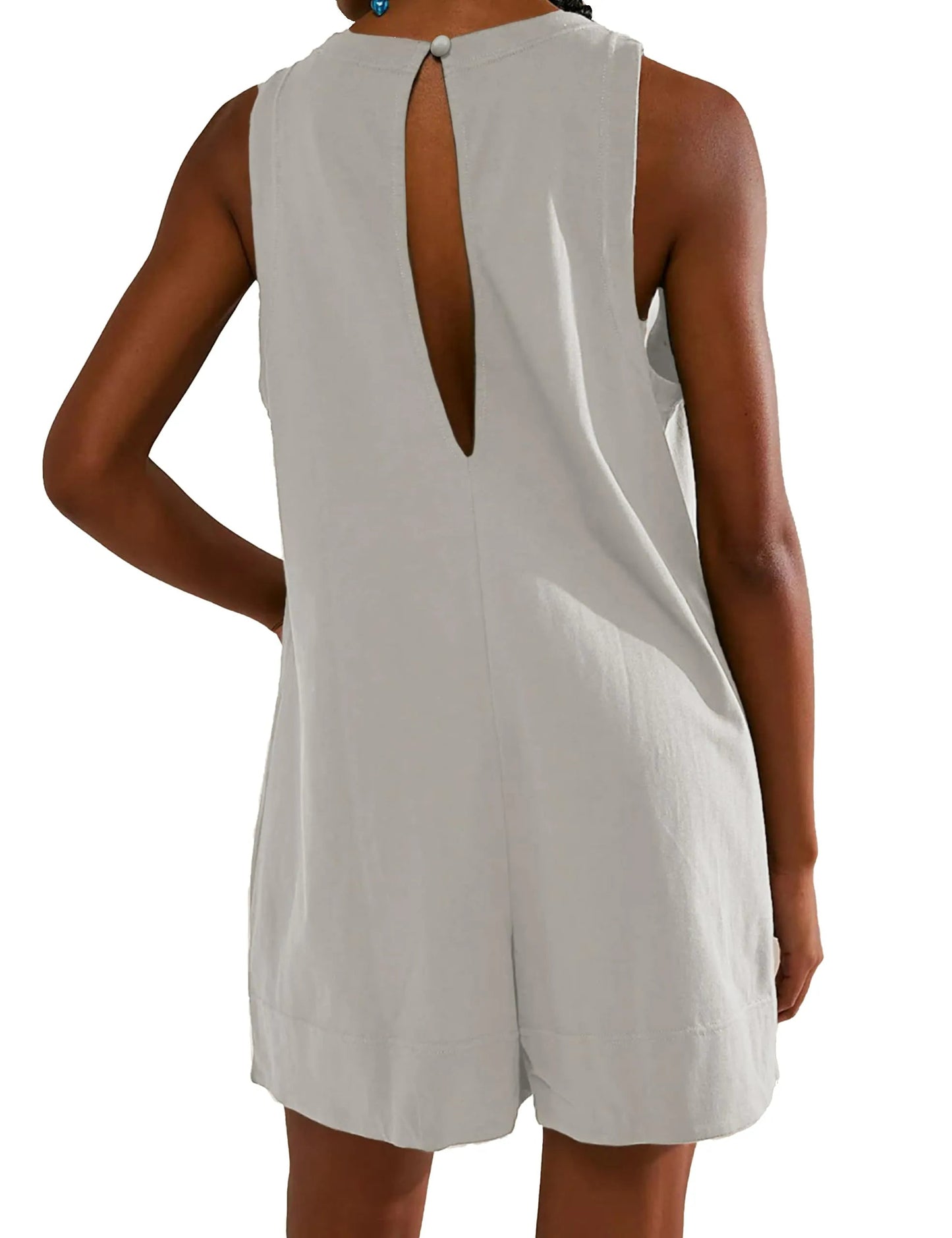 Owronline - Women's Casual Jumpsuit Stretch Sleeveless Shorts Jumpsuit