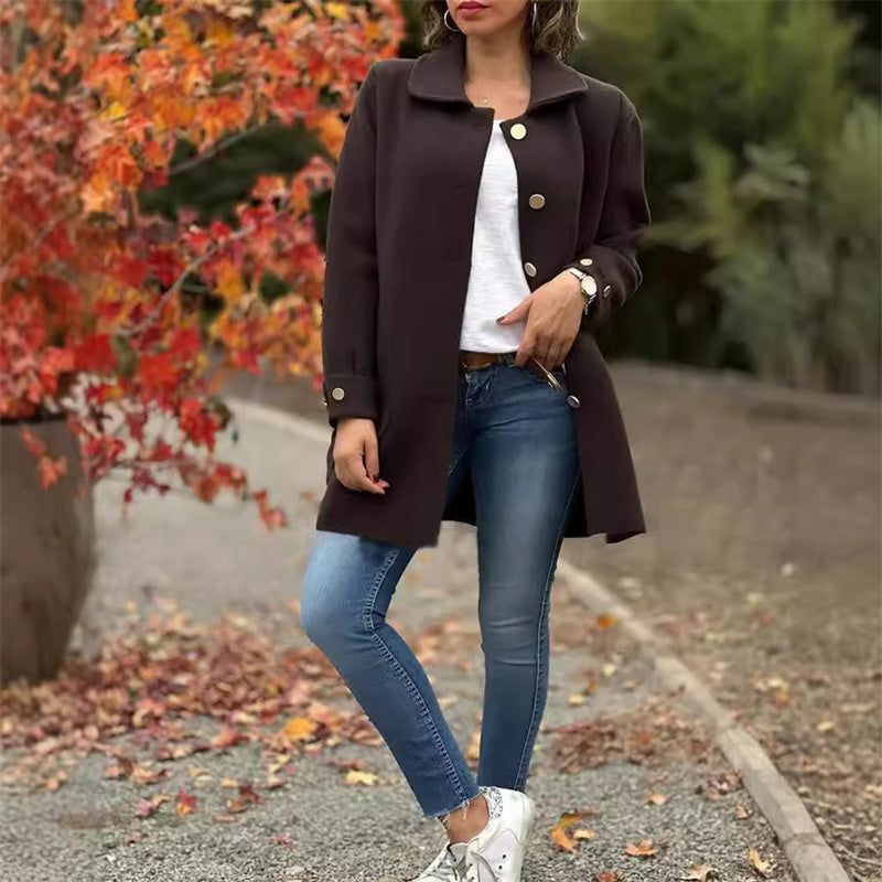 Owronline - Women's Single-Breasted Coat with Peter Pan Collar