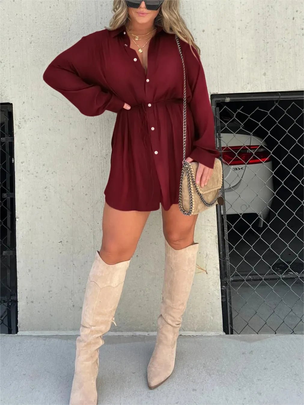 Owronline - Versatile must-have women's solid color long-sleeved shirt set - owronline