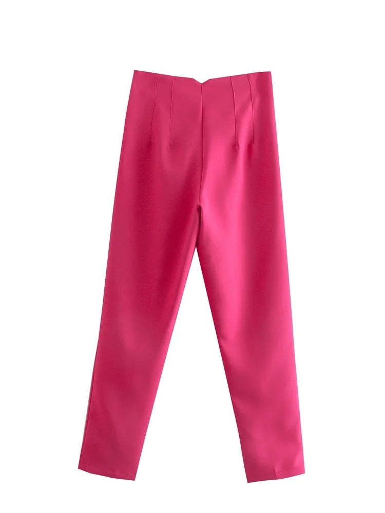 Owronline - Straight Pants High Waist Zipper Fly Trousers