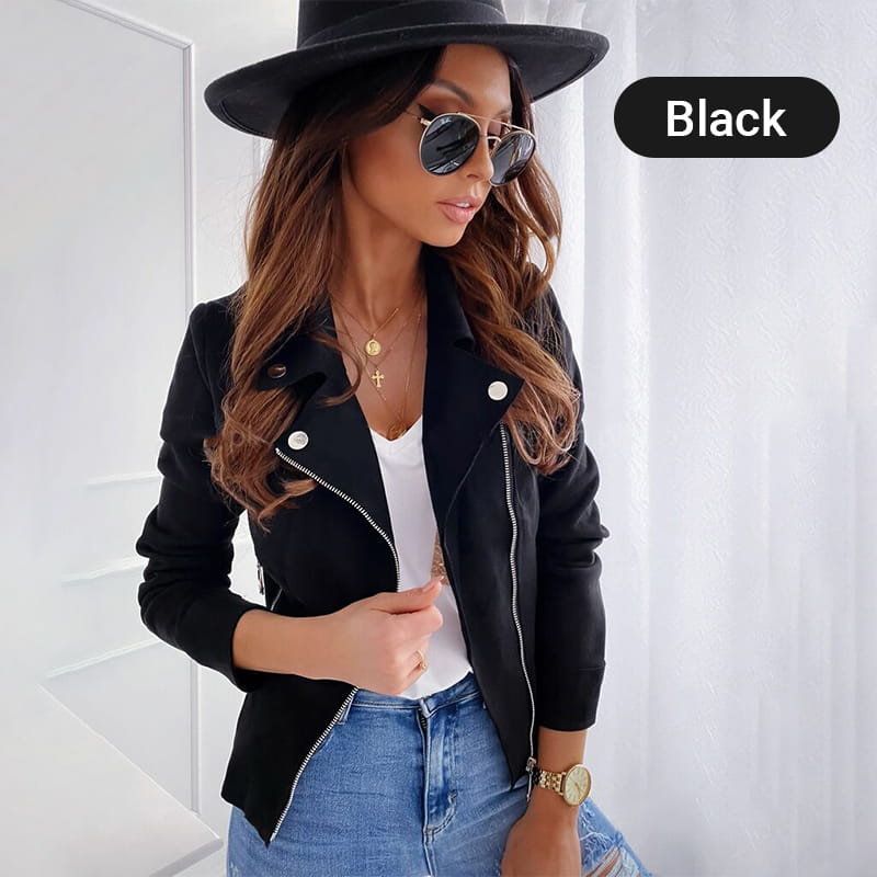 Owronline - Women's Faux Suede Biker Jacket