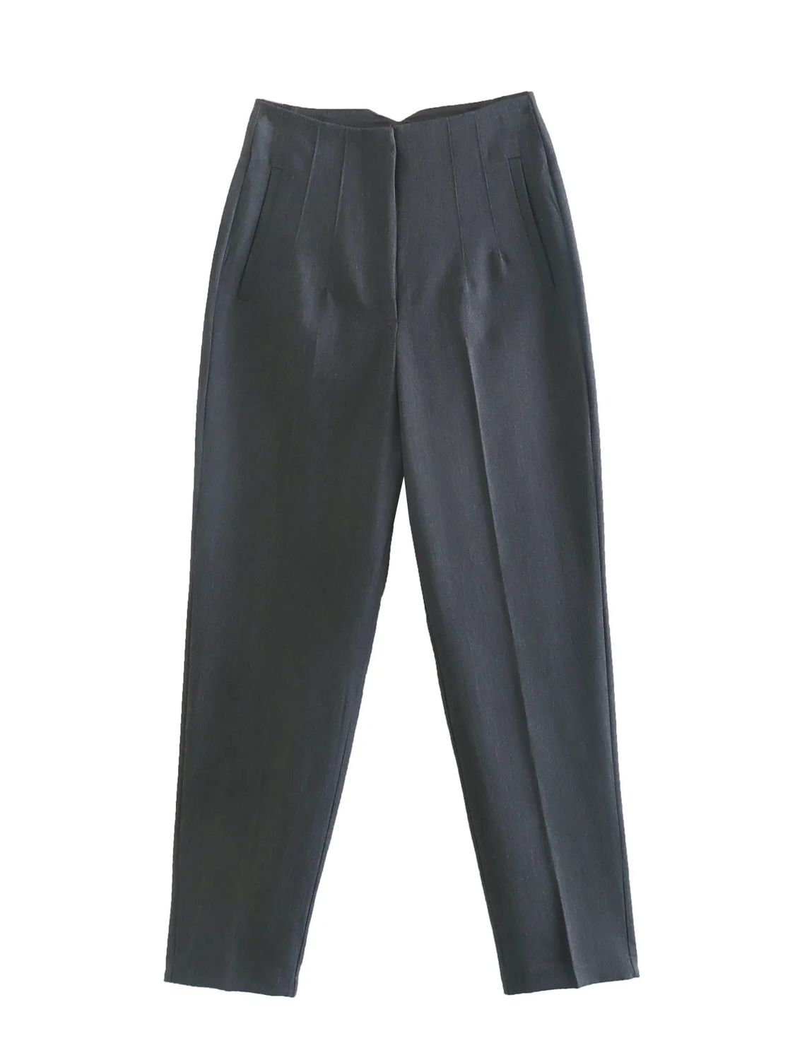 Owronline - Straight Pants High Waist Zipper Fly Trousers