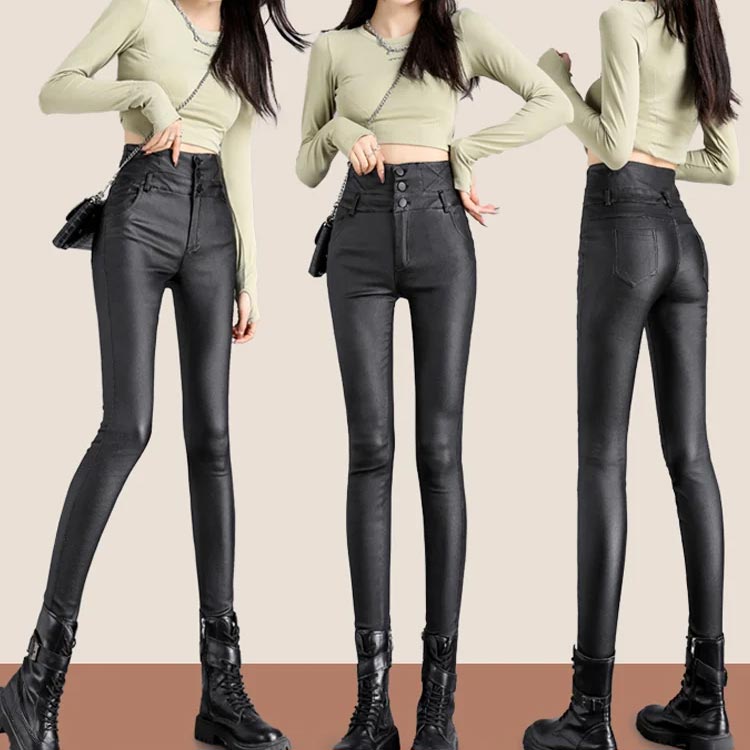 Owronline - Nice Gift! 3-button Quilted Matte Leather Leggings for Women - owronline
