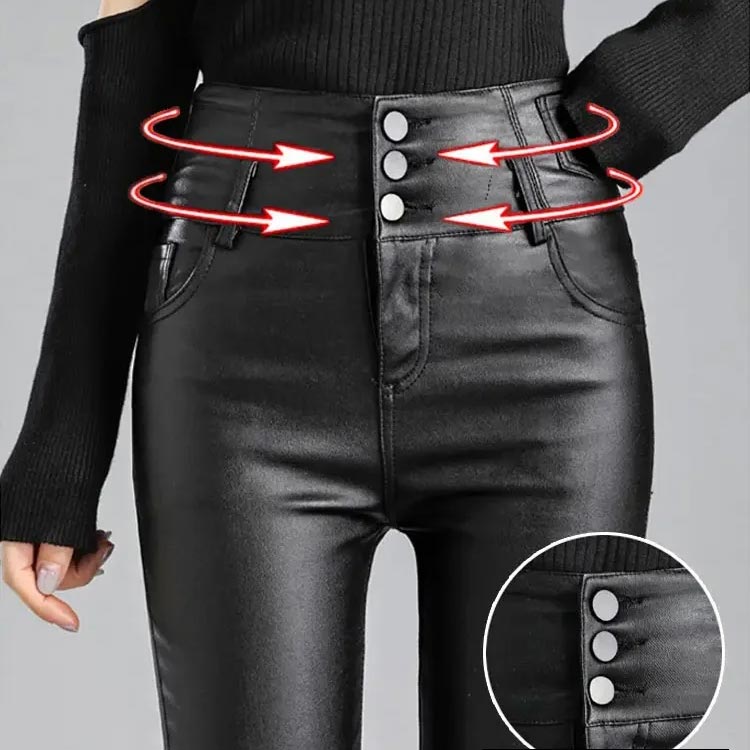 Owronline - Nice Gift! 3-button Quilted Matte Leather Leggings for Women - owronline