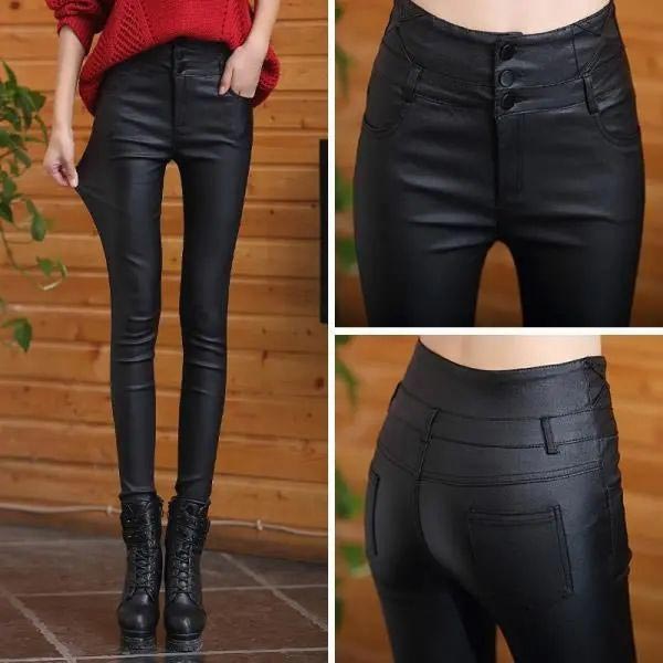 Owronline - Nice Gift! 3-button Quilted Matte Leather Leggings for Women - owronline