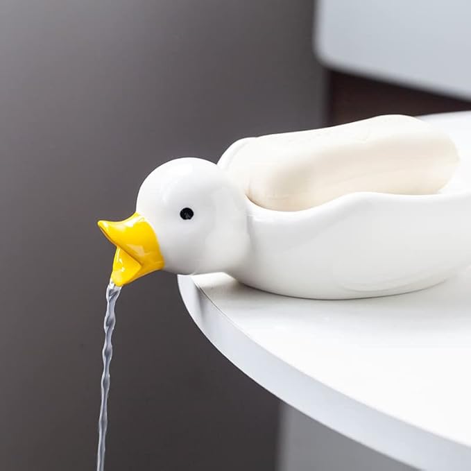 Owronline - Cute Ceramic Duck Soap Storage Drainer Box No Standing Water