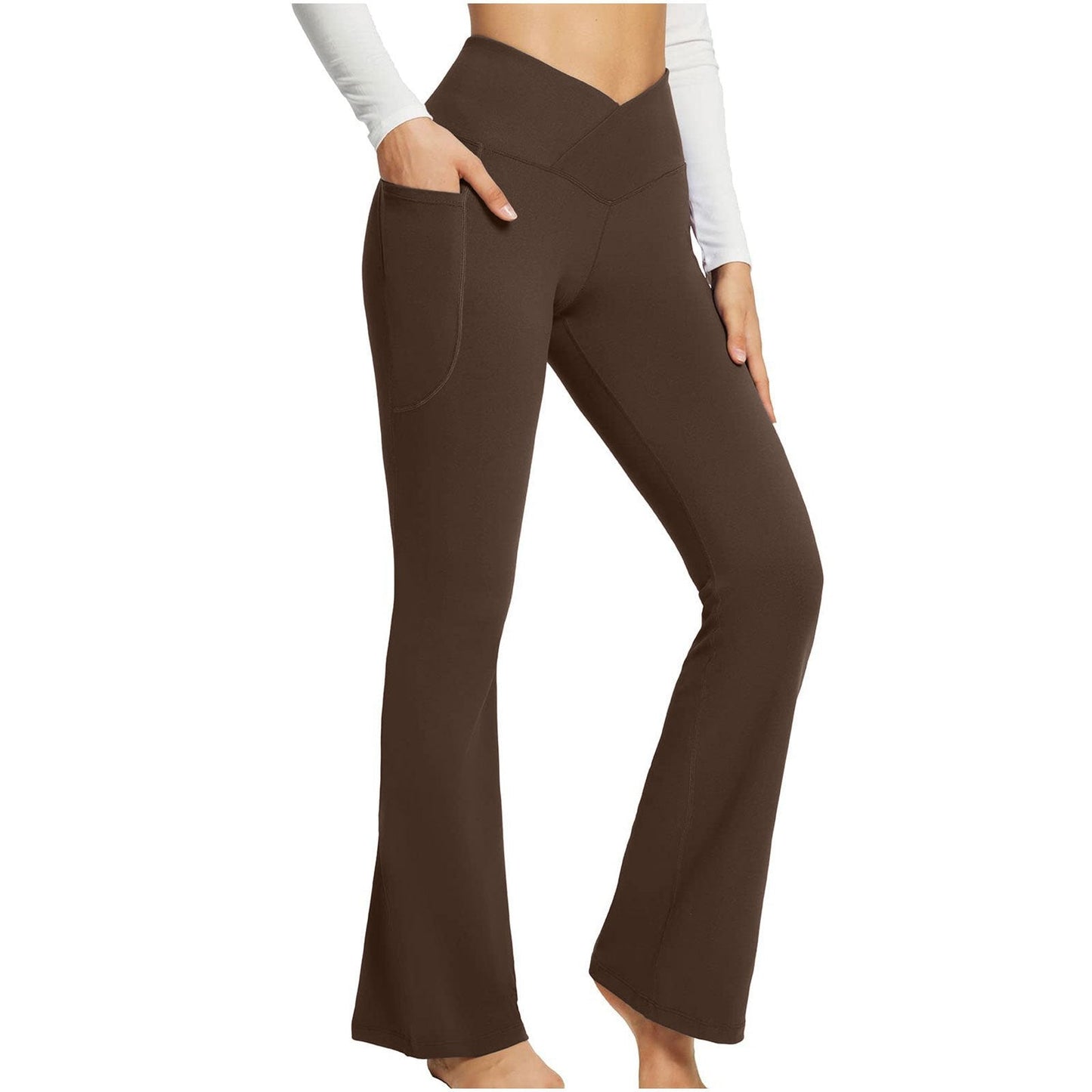 Owronline - High Waisted Lift Butt Flare Yoga Leggings With Pockets