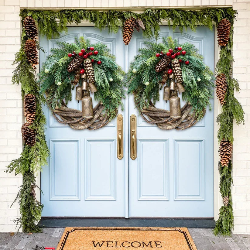 Owronline - Farmhouse Christmas Wreath, Boho Wreath, Holiday Wreath