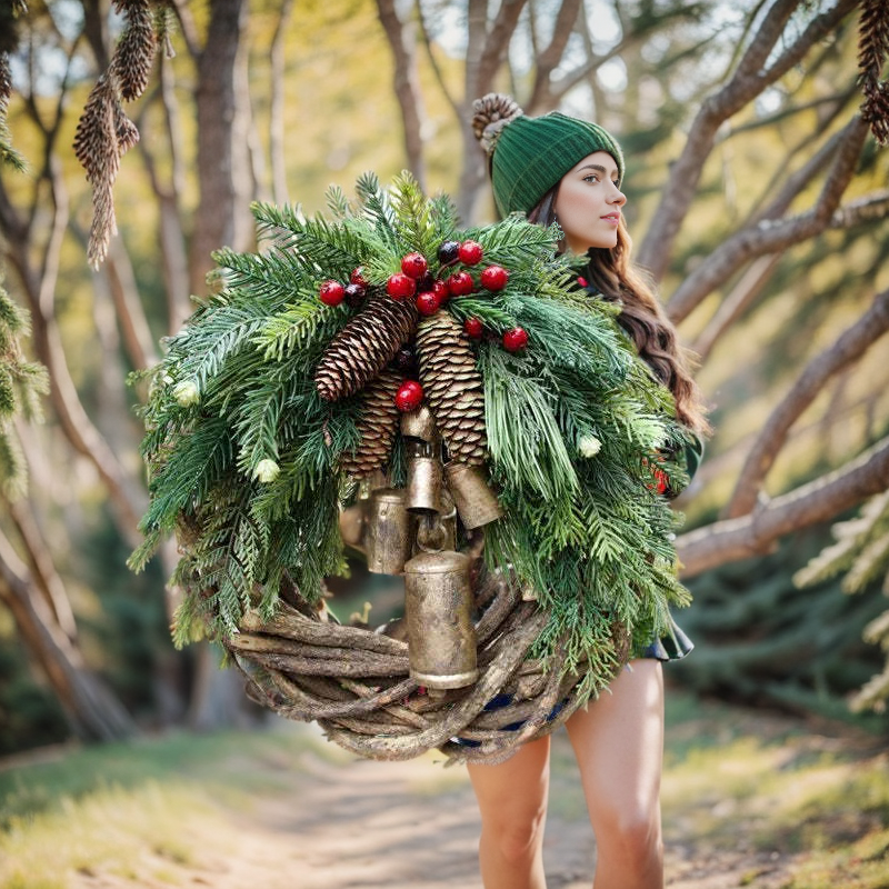 Owronline - Farmhouse Christmas Wreath, Boho Wreath, Holiday Wreath