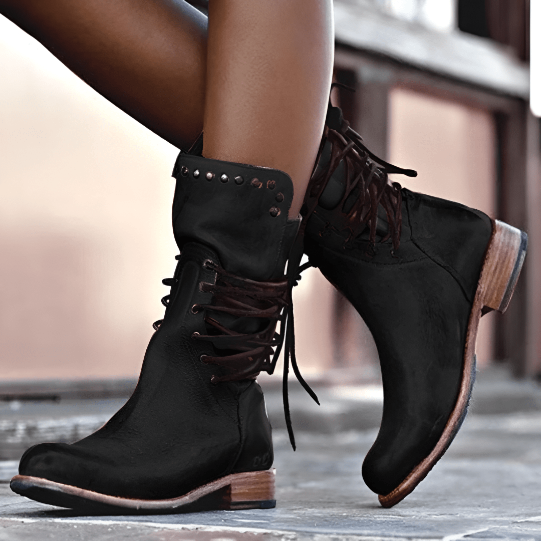 Owronline - Leather ankle boots with laces