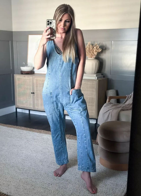 Owronline - Denim Jumpsuit With Pockets