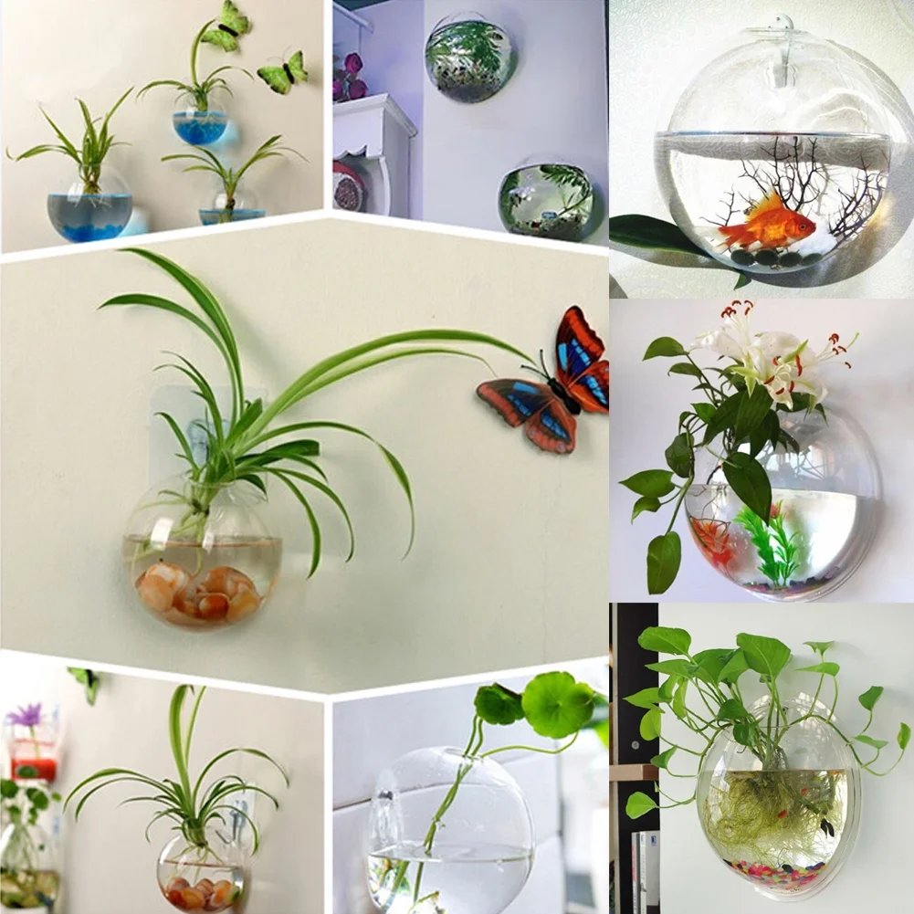 Owronline - Glass Oblate Globe Plants Containers Wall Mount Clear Flower Vase