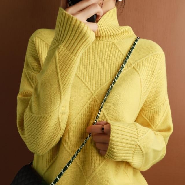 Owronline - Loose Cashmere Turtleneck Sweater Cardigan