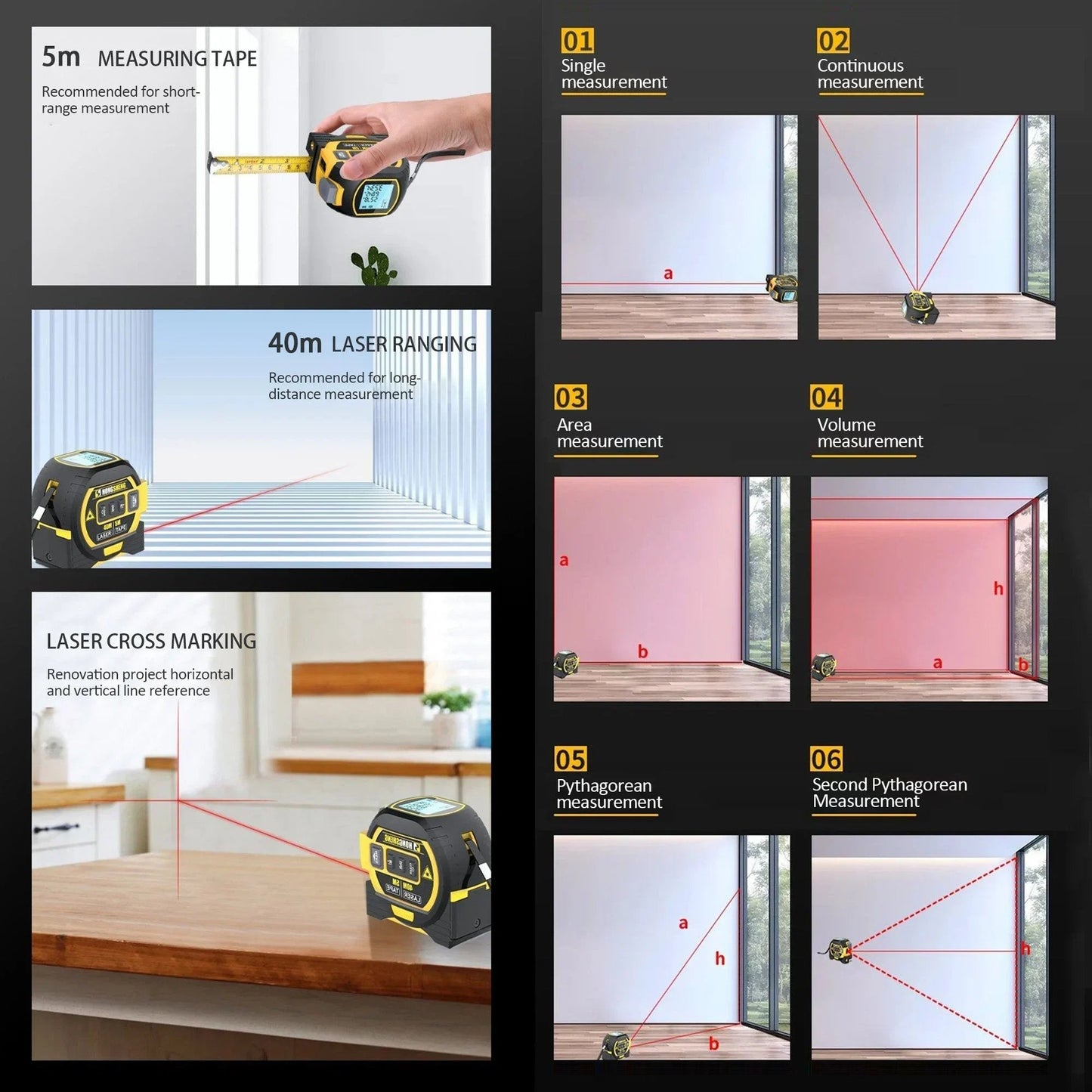 Owronline - Measurin Sight 3-In-1 Infrared Laser Tape Measuring