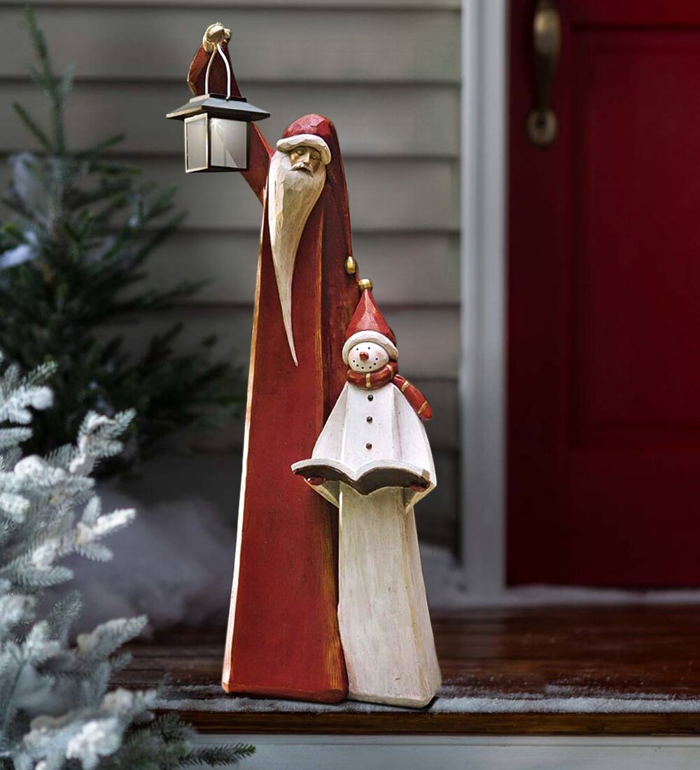 Owronline - Santa And Snowman Sculpture