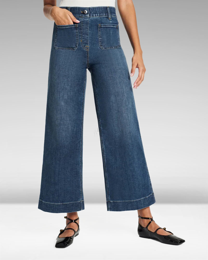 Owronline - Cropped Wide-Leg Patch Pocket Jeans