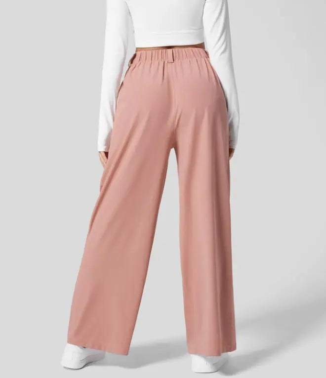 Owronline - High Waisted Plicated Side Pocket Wide Leg Waffle Casual Pants