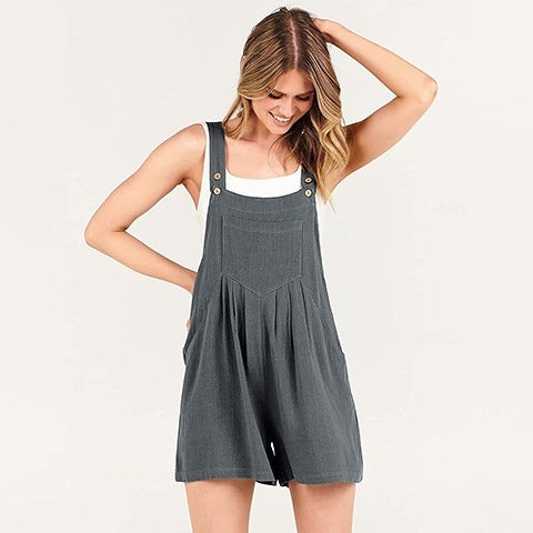 Owronline - Casual Adjustable Strap Loose Bib Rompers