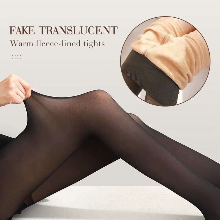 Owronline - Flawless Legs Fake Translucent Warm Plush Lined Elastic Tights