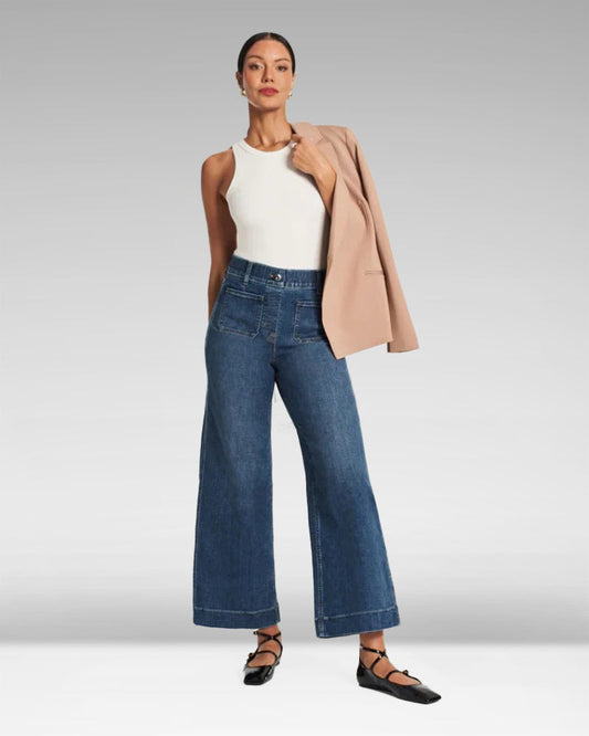 Owronline - Cropped Wide-Leg Patch Pocket Jeans