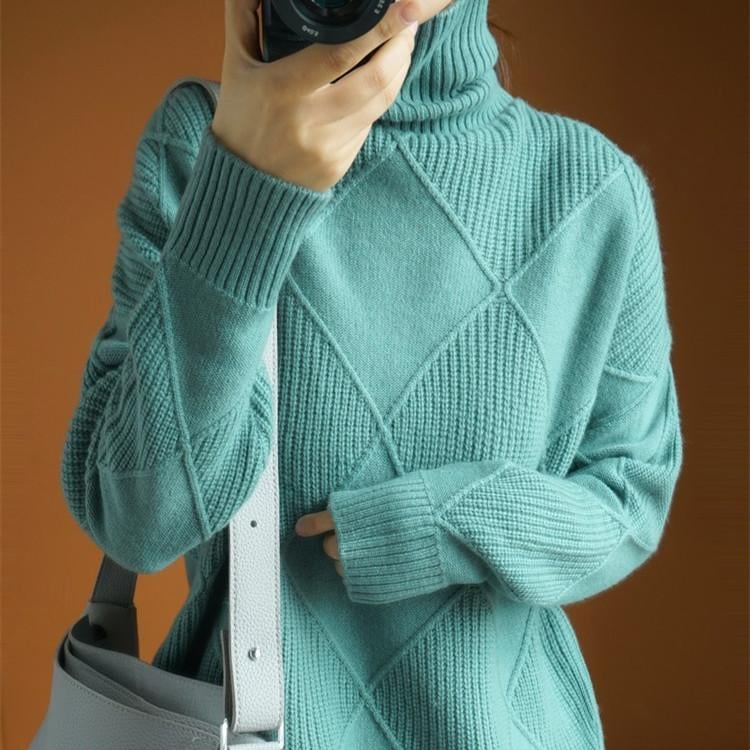 Owronline - Loose Cashmere Turtleneck Sweater Cardigan