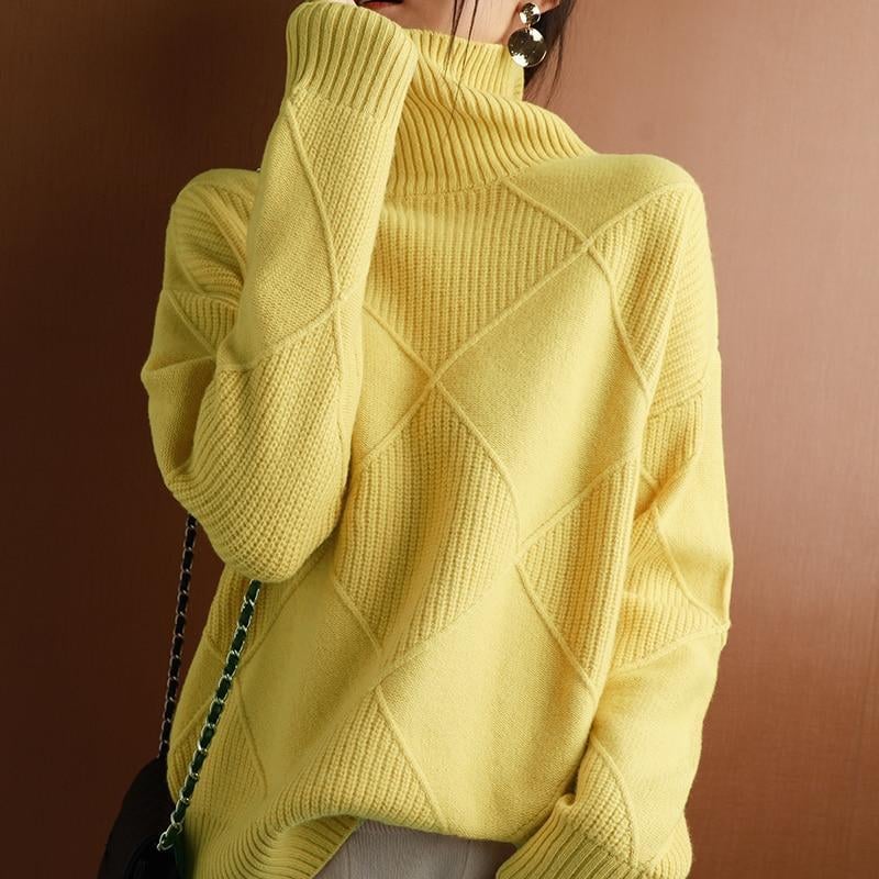 Owronline - Loose Cashmere Turtleneck Sweater Cardigan