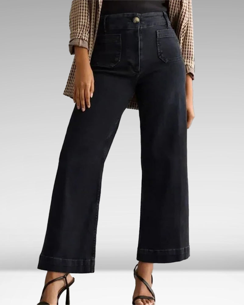 Owronline - Cropped Wide-Leg Patch Pocket Jeans